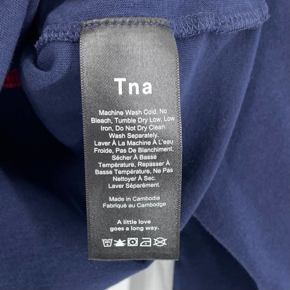 Aritzia TNA M Agden T-Shirt Long Sleeve Colorblock Navy Red White 69443 - Picture 7 of 9